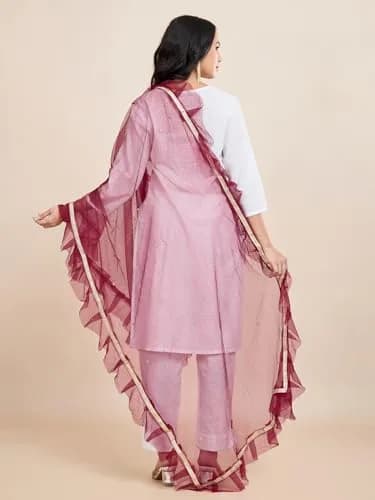 Weavers Villa Women’s Net Embellished Dupatta Chunni 225cm (88.58in) | Festive Wear Elegance thumbnail 4