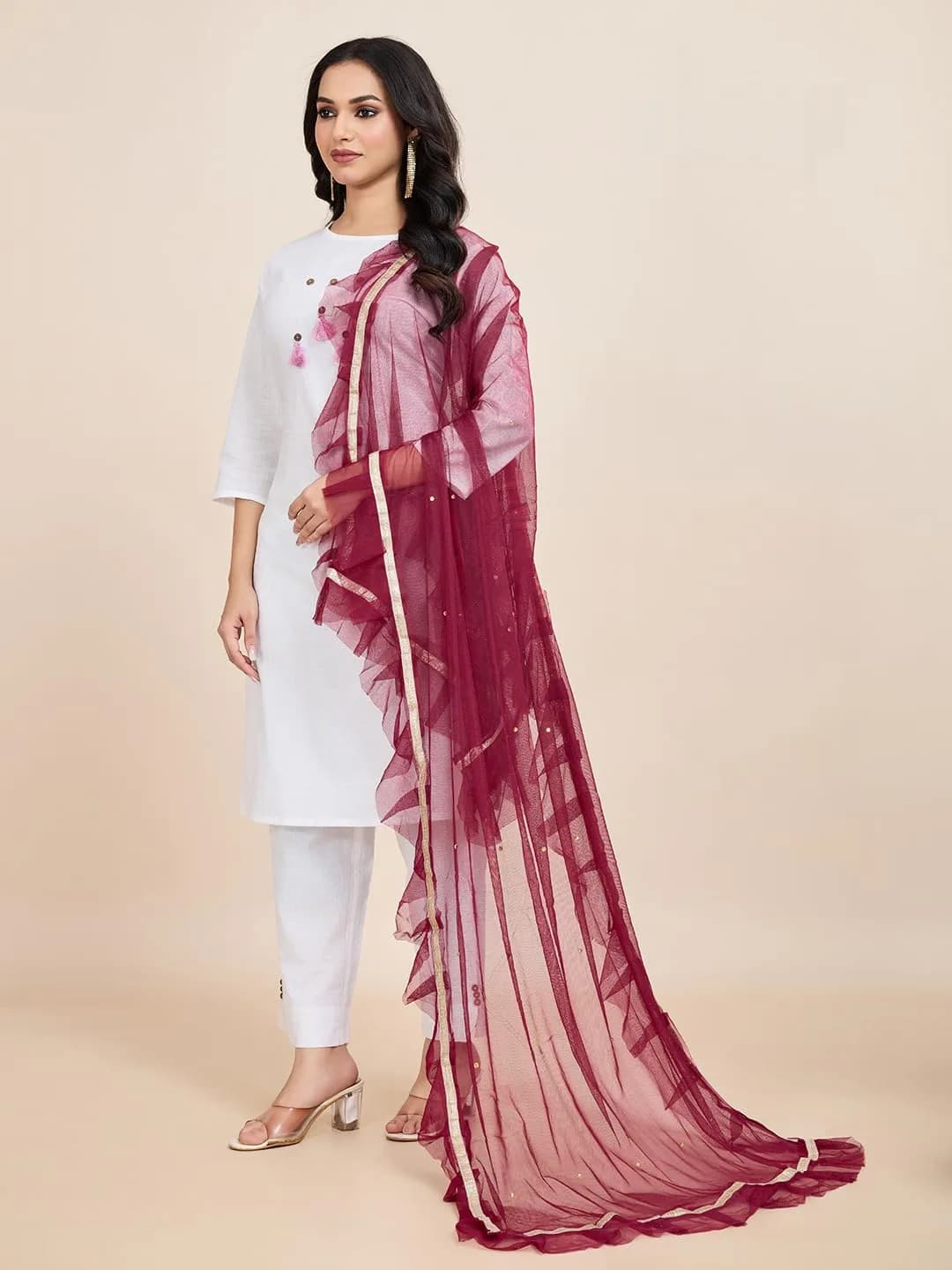 Weavers Villa Women’s Net Embellished Dupatta Chunni 225cm (88.58in) | Festive Wear Elegance - view 5