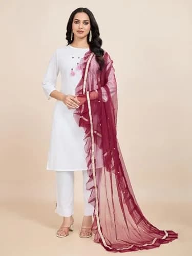Weavers Villa Women’s Net Embellished Dupatta Chunni 225cm (88.58in) | Festive Wear Elegance thumbnail 6