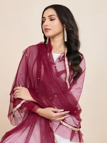 Weavers Villa Women’s Net Embellished Dupatta Chunni 225cm (88.58in) | Festive Wear Elegance thumbnail 2