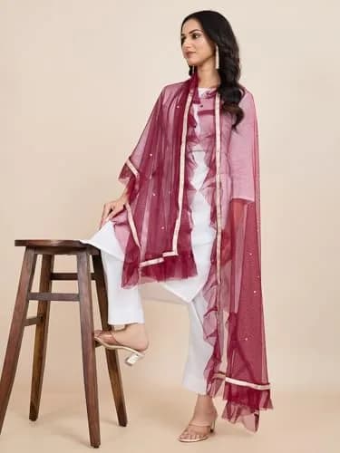 Weavers Villa Women’s Net Embellished Dupatta Chunni 225cm (88.58in) | Festive Wear Elegance thumbnail 3