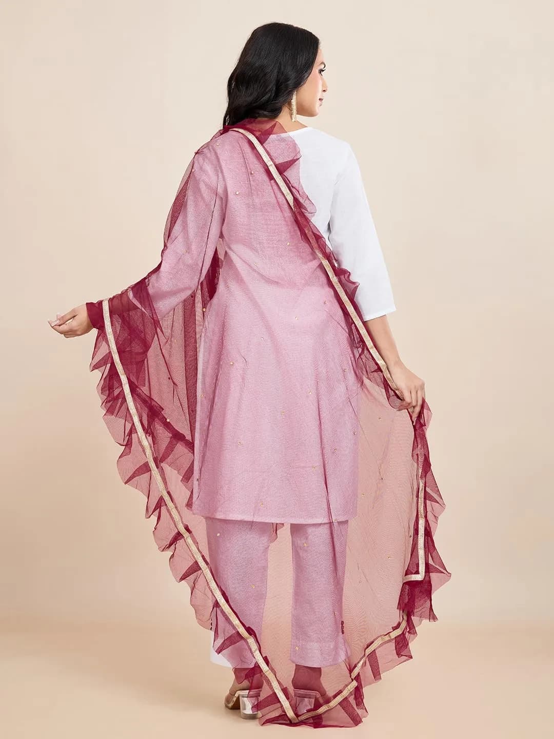 Weavers Villa Women’s Net Embellished Dupatta Chunni 225cm (88.58in) | Festive Wear Elegance - view 4