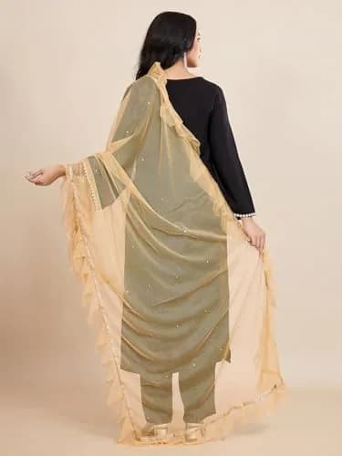 Weavers Villa Women’s Net Embellished Dupatta Chunni 225cm (88.58in) | Intricate Detailing for Festive Wear thumbnail 4