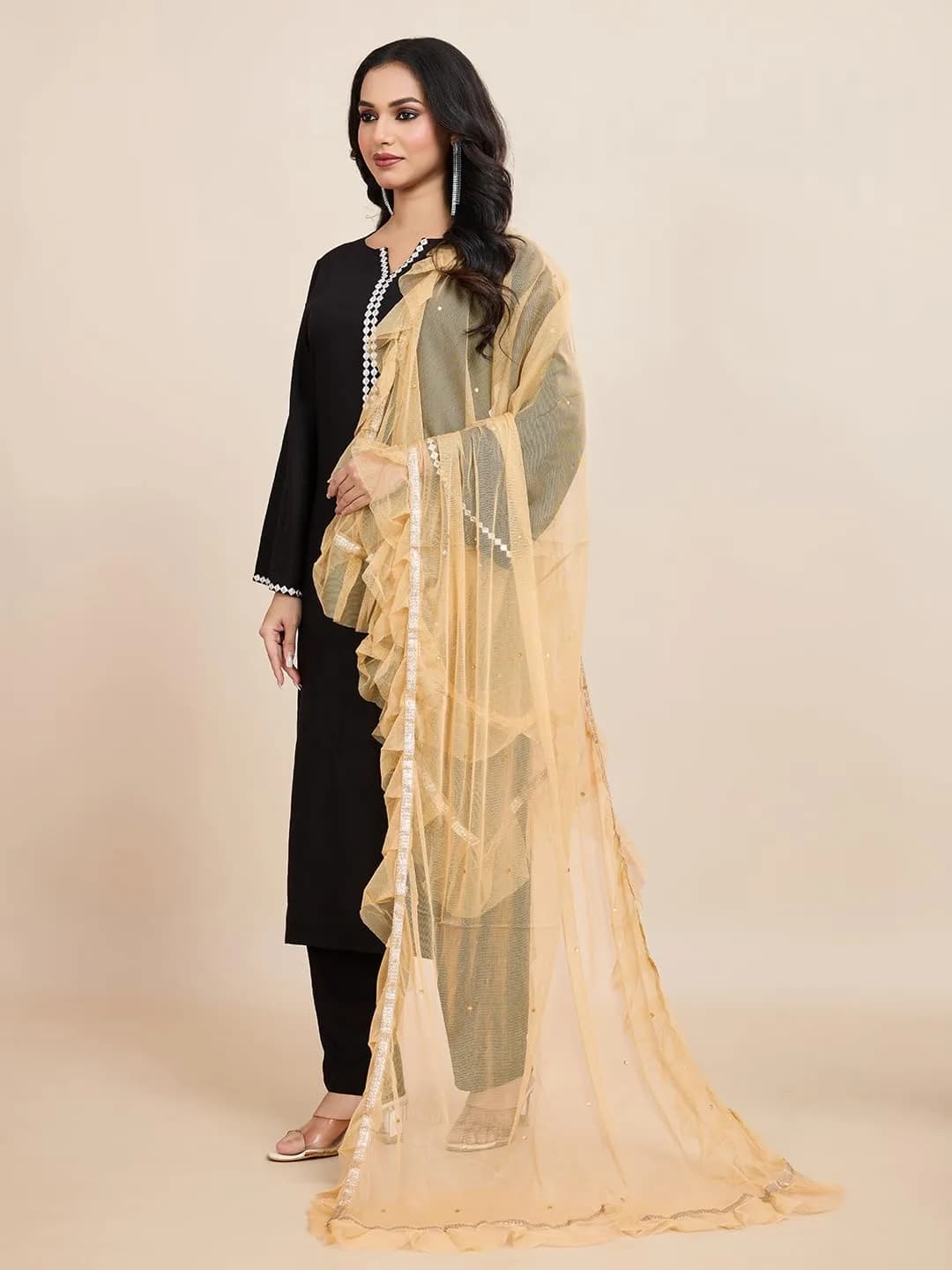 Weavers Villa Women’s Net Embellished Dupatta Chunni 225cm (88.58in) | Intricate Detailing for Festive Wear - view 5