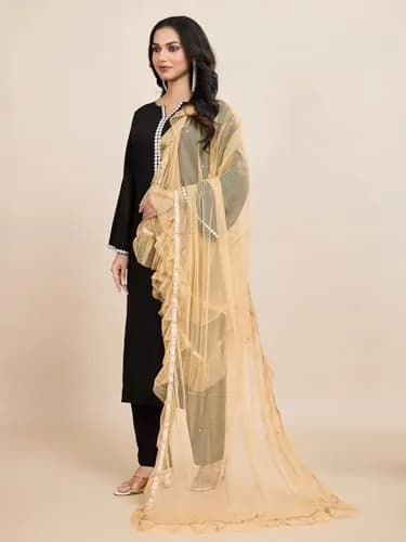Weavers Villa Women’s Net Embellished Dupatta Chunni 225cm (88.58in) | Intricate Detailing for Festive Wear thumbnail 5