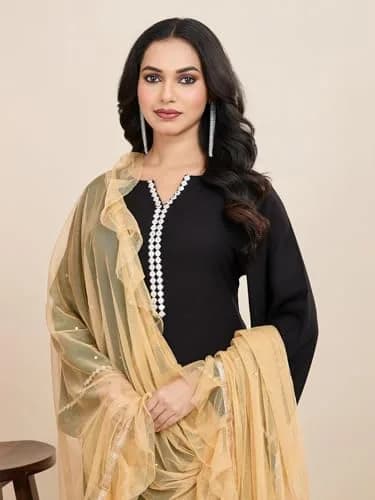 Weavers Villa Women’s Net Embellished Dupatta Chunni 225cm (88.58in) | Intricate Detailing for Festive Wear thumbnail 2