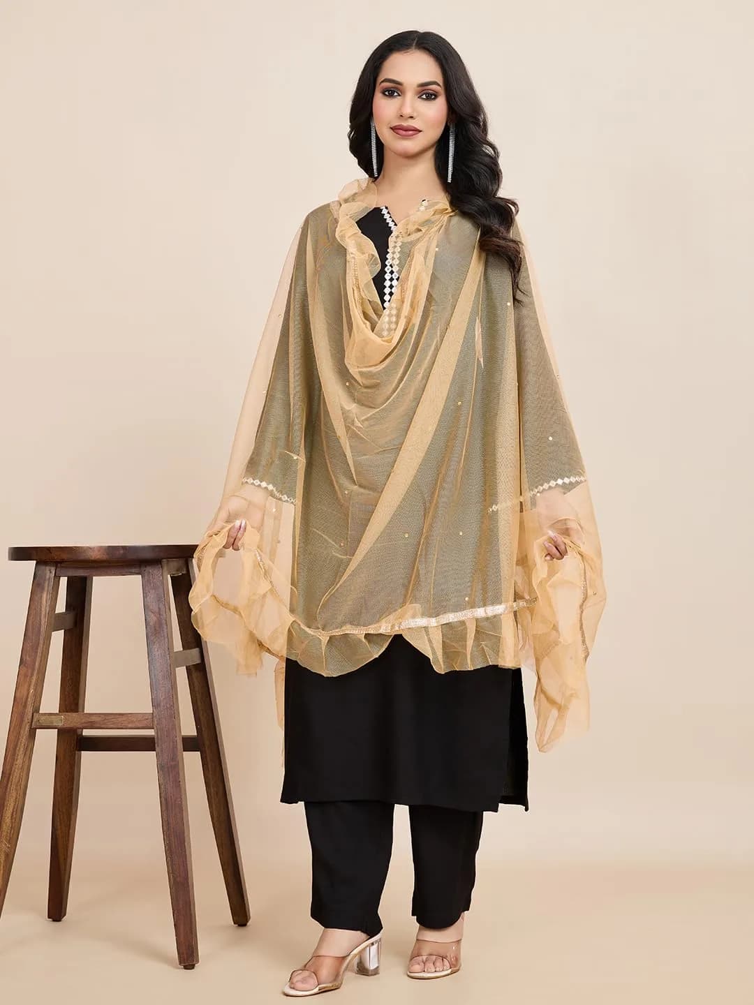 Weavers Villa Women’s Net Embellished Dupatta Chunni 225cm (88.58in) | Intricate Detailing for Festive Wear - view 3