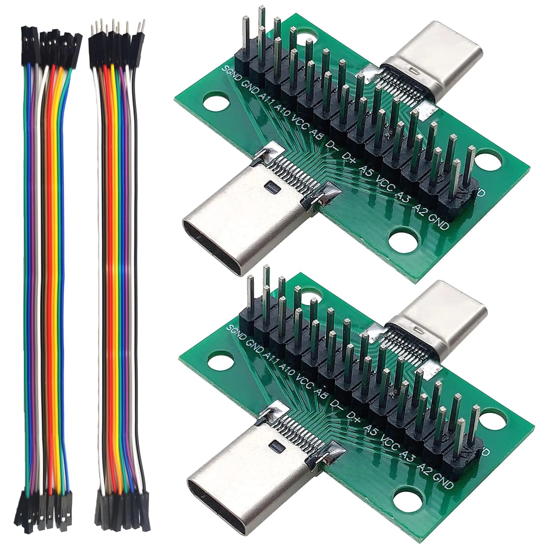 minidodoca USB 3.1 Type-C Male to Male Test Board with 24 Pins & DuPont Wires | 10Gbps Data Transfer — 2pcs Type C Male to Male