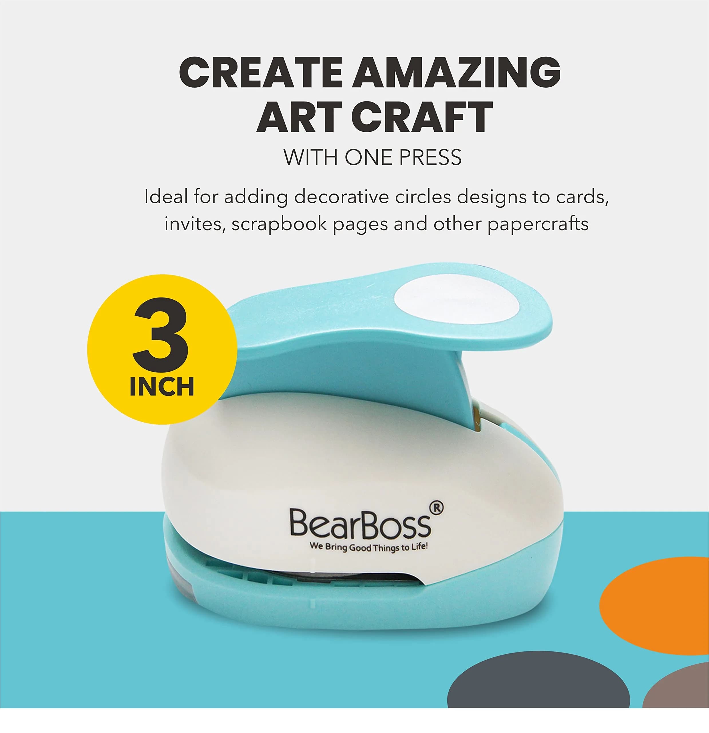 BearBoss 3 Inch Circle Punch, Classic White | Ergonomic Spring-Action Lever for Paper Crafts - view 2