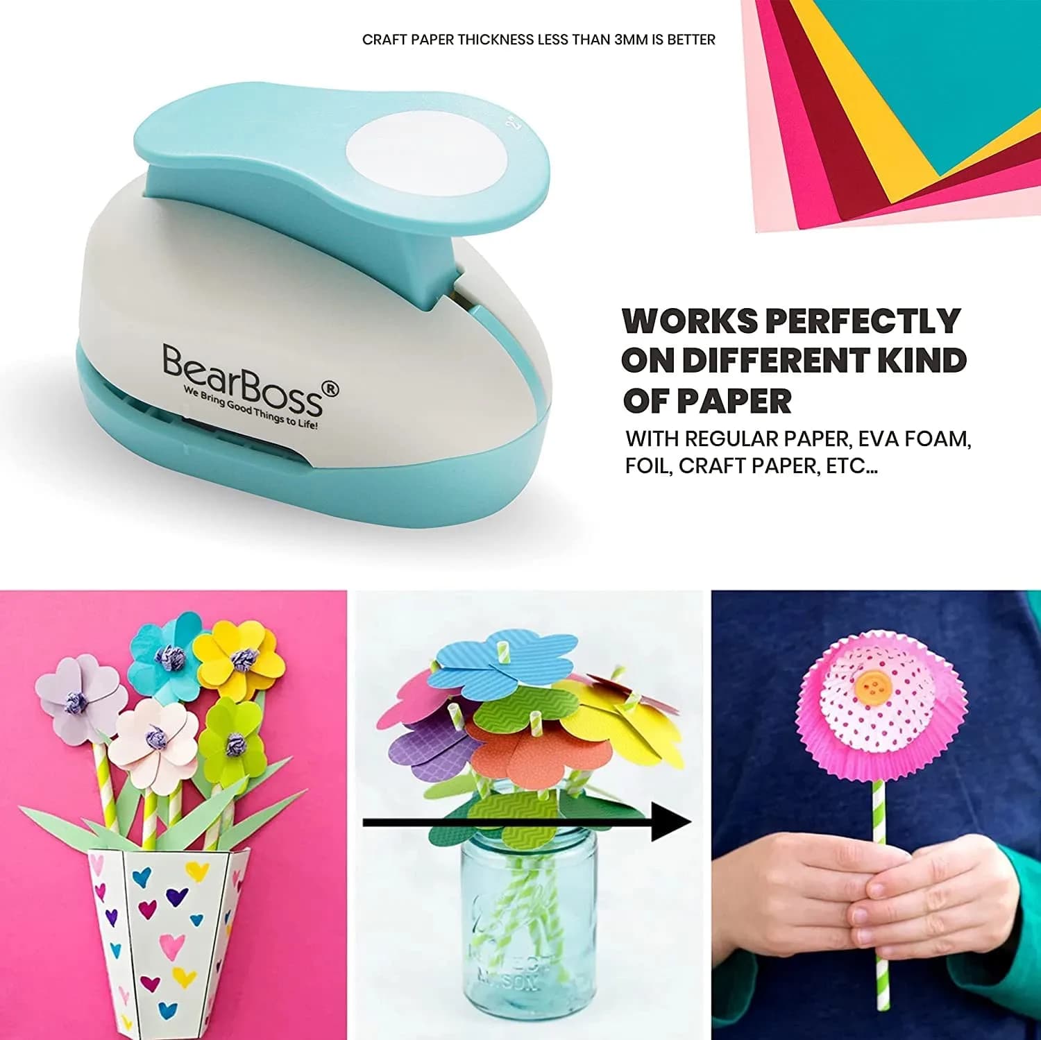 BearBoss 2 Inch Circle Punch, Classic White | Ergonomic Spring-Action Lever for Paper Crafts - view 3