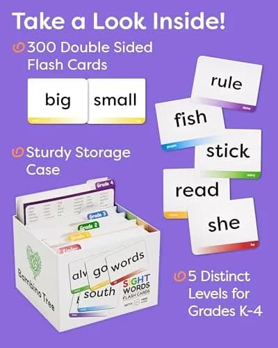THE BAMBINO TREE Sight Words Flash Cards - Kindergarten to 4th Grade | 300 Jumbo-Size Cards for Early Literacy thumbnail 2