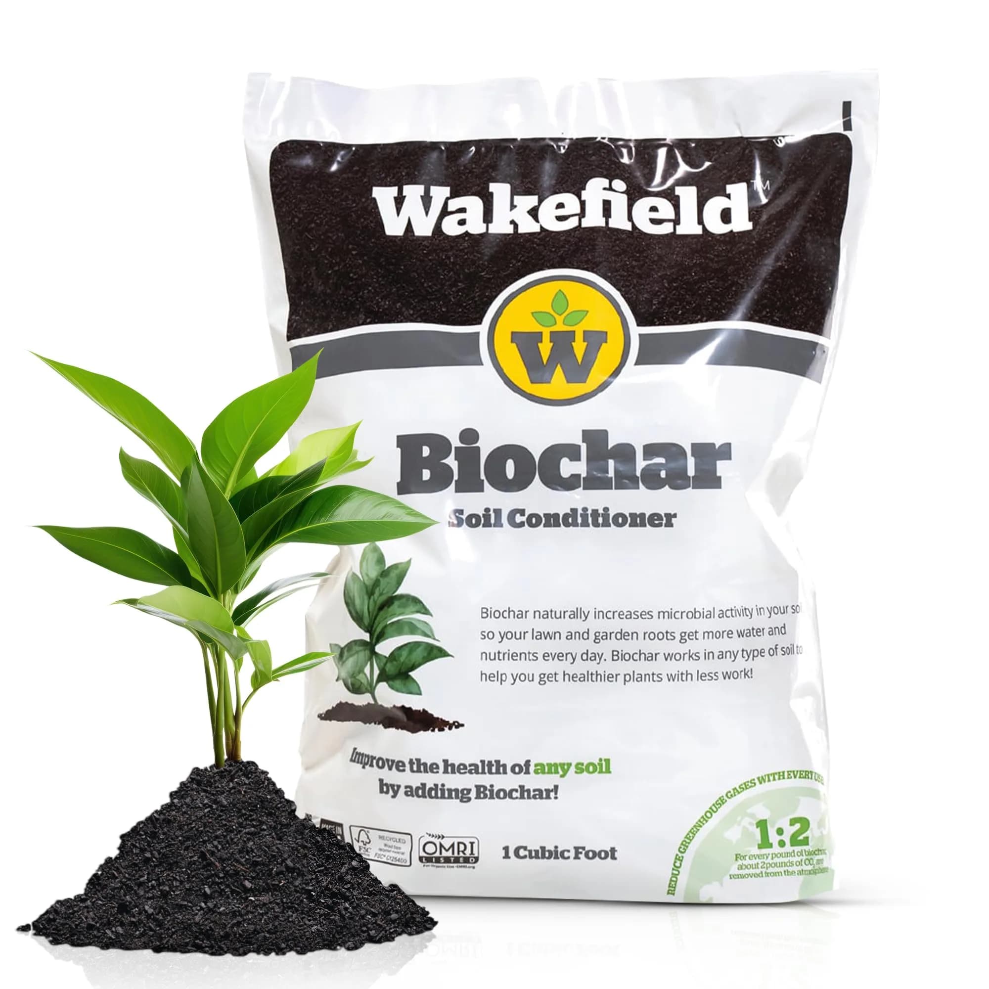 Wakefield BioChar – Premium Garden Soil Conditioner – OMRI Listed, Bio Char for Raised Gardens, Potting Mix, Lawns – 1 cu/ft (25 pounds) — Black