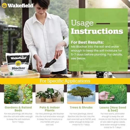 Wakefield BioChar – Premium Garden Soil Conditioner – OMRI Listed, Bio Char for Raised Gardens, Potting Mix, Lawns – 1 cu/ft (25 pounds) thumbnail 4