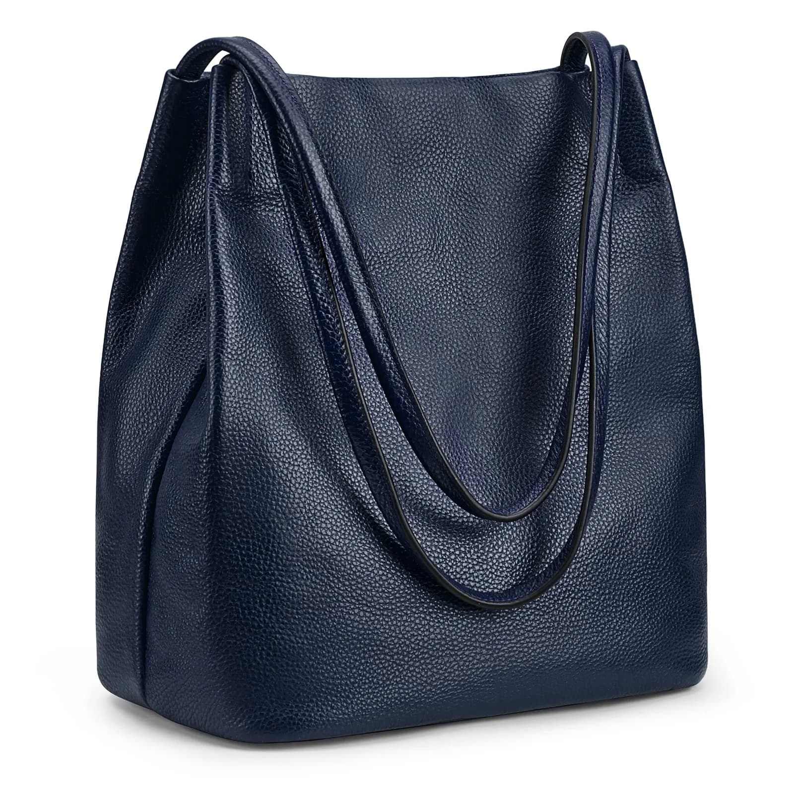 Kattee Women's Soft Genuine Leather Tote Shoulder Bag with Magnetic Snap Closure & Tablet Compartment, 28.5cm (11.2") | Dark Blue — Dark Blue