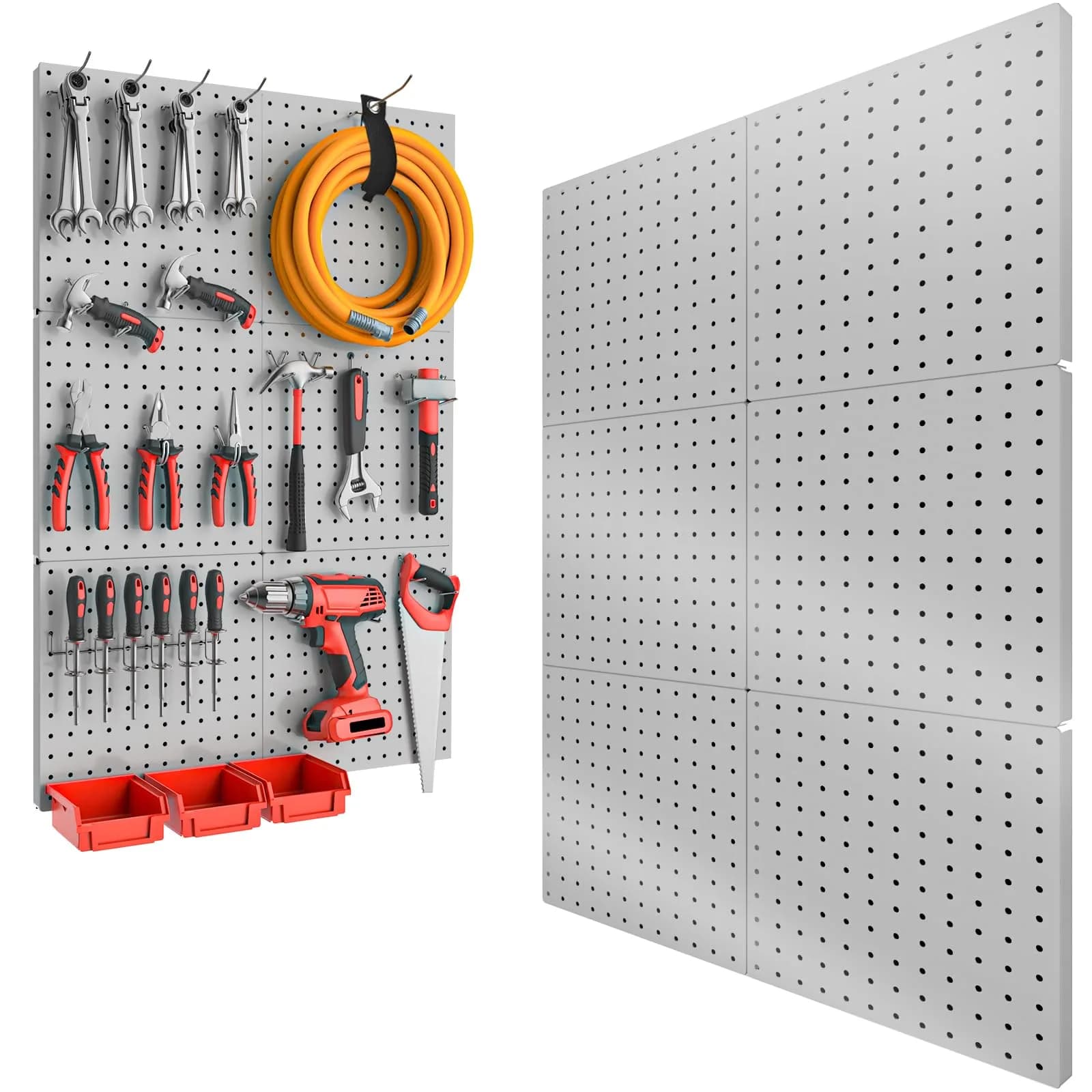 FZK Metal Pegboard Wall Organizer 6PCS | Heavy Duty Tool Storage Panels 12in*12in