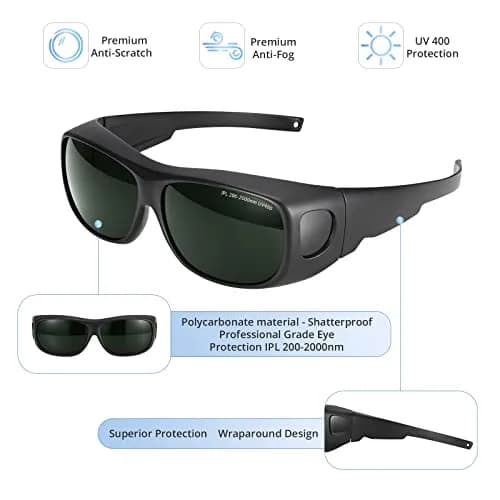 LPSAFP IPL Laser Safety Glasses 200nm-2000nm Dark Green | Protective Eyewear for Hair Removal & Cosmetology thumbnail 2