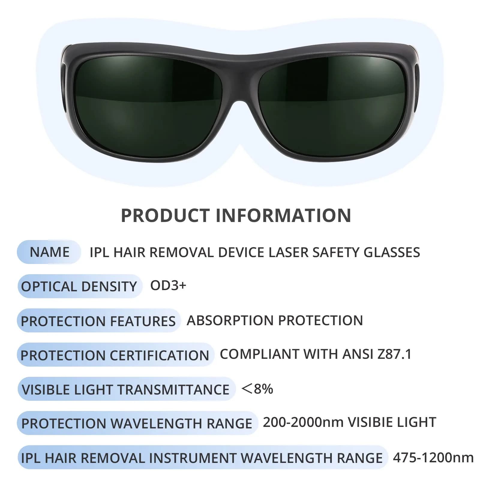 LPSAFP IPL Laser Safety Glasses 200nm-2000nm Dark Green | Protective Eyewear for Hair Removal & Cosmetology - view 3