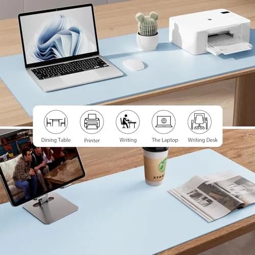 Aothia Baby Blue PU Leather Desk Pad Protector 59.9cm x 34.8cm (23.6" x 13.7") | Protects Desks with Non-Slip Grip thumbnail 5
