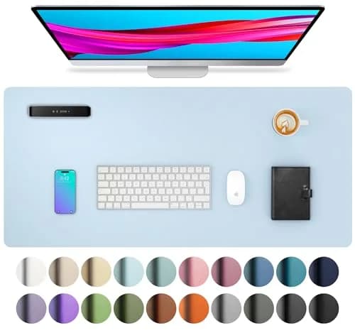 Aothia Baby Blue PU Leather Desk Pad Protector 59.9cm x 34.8cm (23.6" x 13.7") | Protects Desks with Non-Slip Grip thumbnail 1
