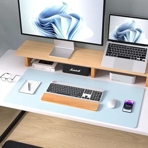 Aothia Baby Blue PU Leather Desk Pad Protector 59.9cm x 34.8cm (23.6" x 13.7") | Protects Desks with Non-Slip Grip thumbnail 8