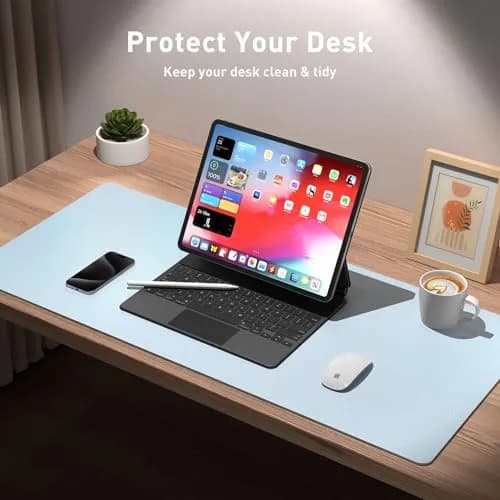 Aothia Baby Blue PU Leather Desk Pad Protector 59.9cm x 34.8cm (23.6" x 13.7") | Protects Desks with Non-Slip Grip thumbnail 3