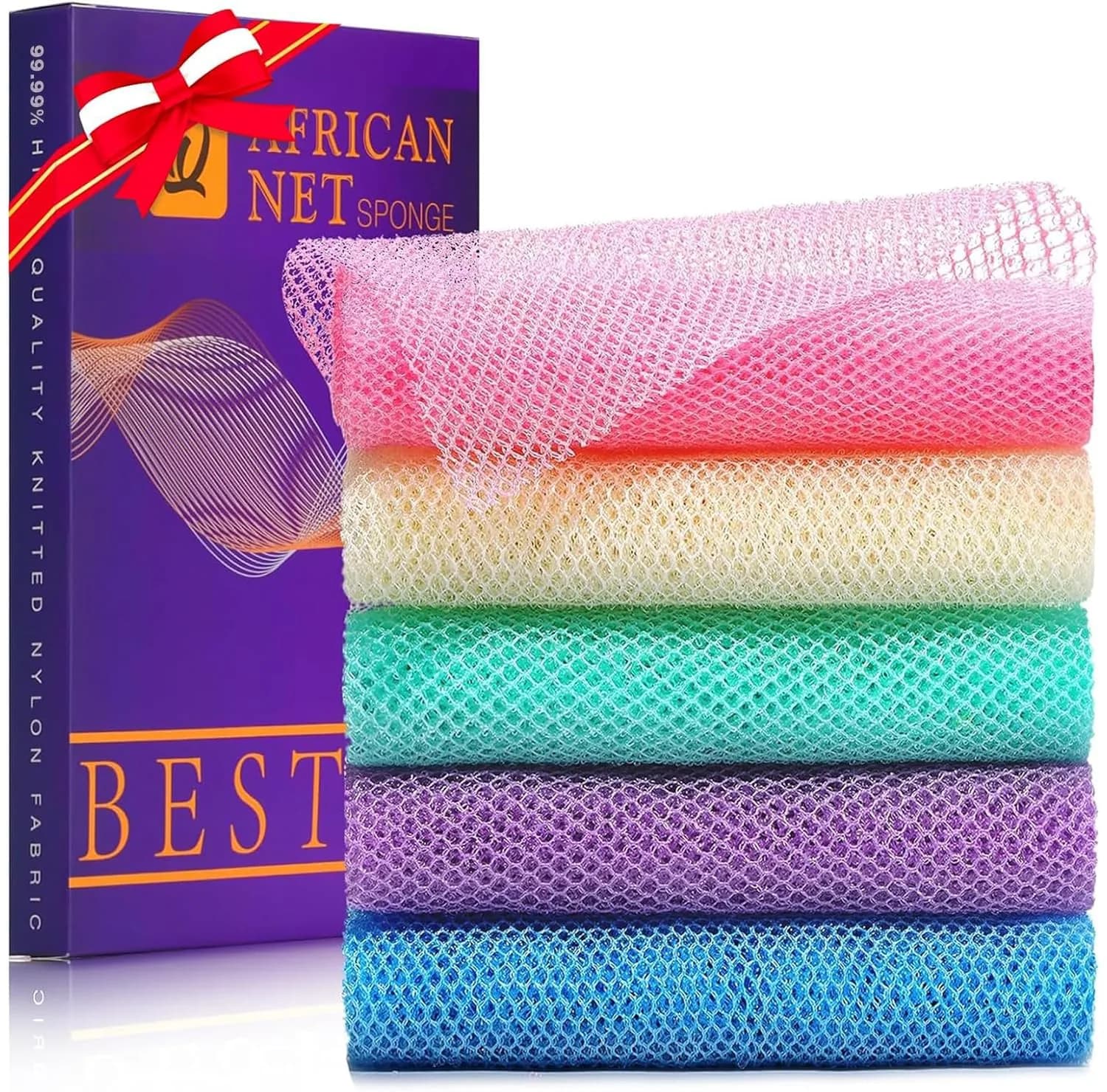 UJFQBH African Bath Sponge Set 5 Pieces | Exfoliating Shower Body Scrubber for Daily Use