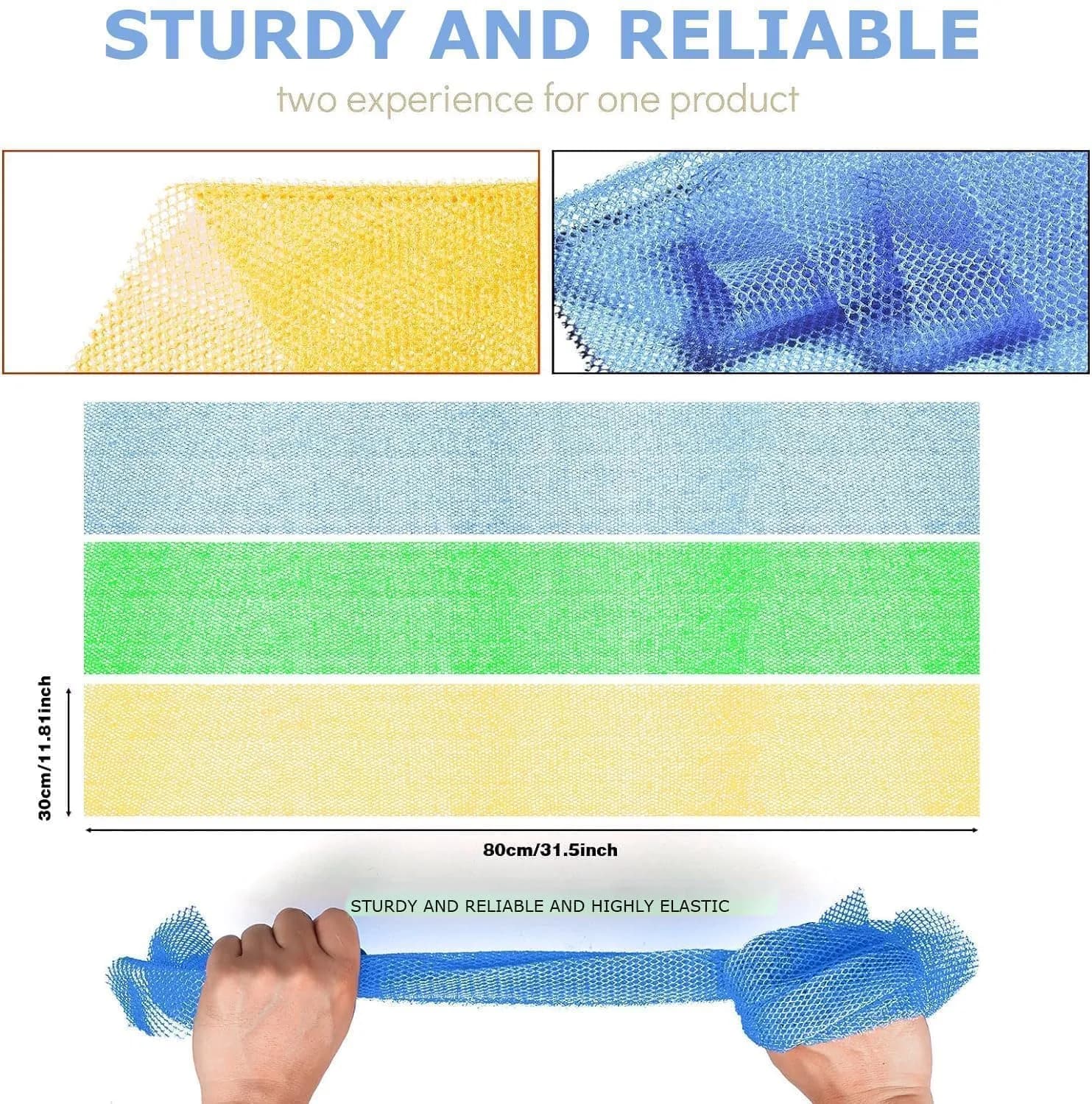 UJFQBH African Exfoliating Net Bath Sponge 80cm (31.4in) | Vibrant 3-Pack for Daily Use - view 3