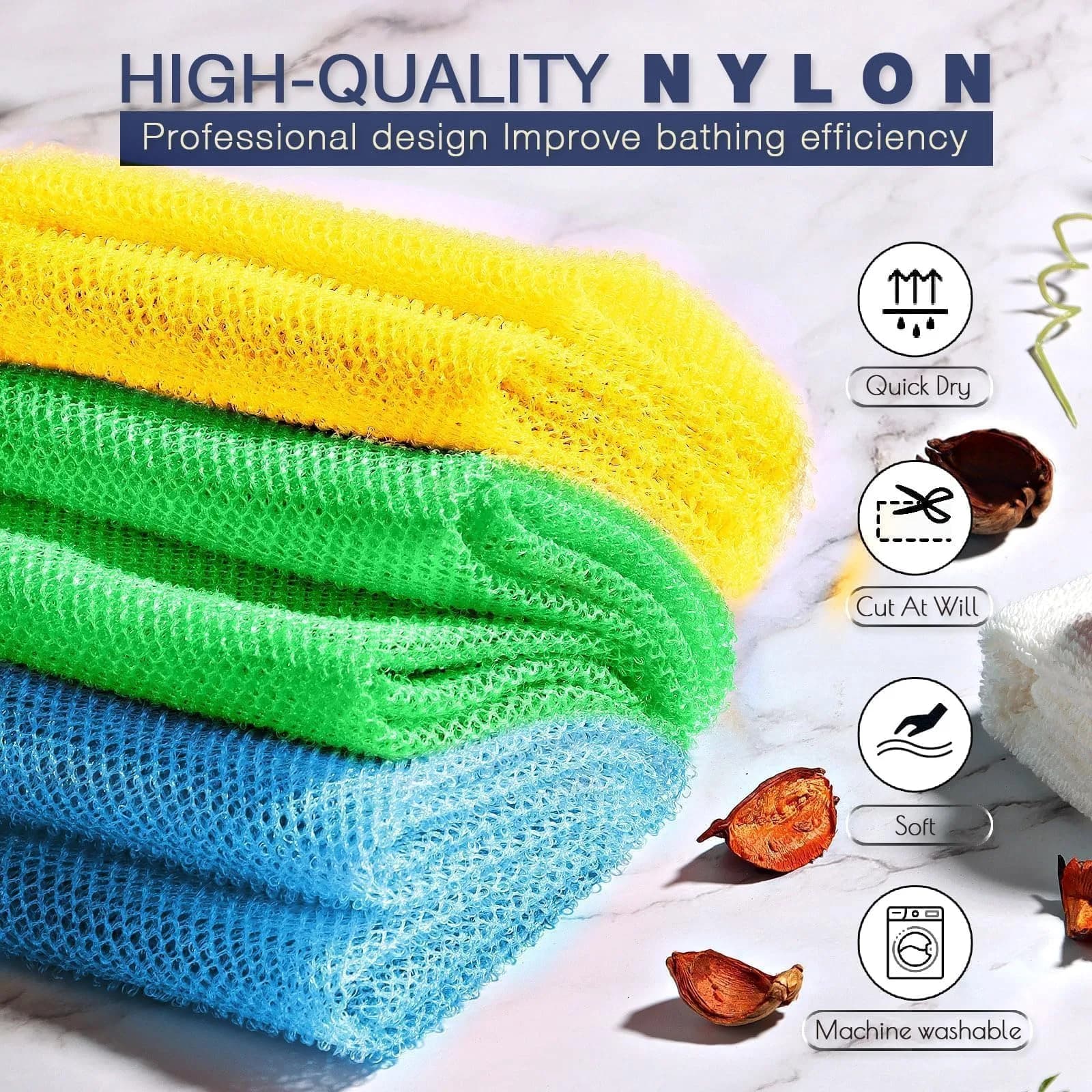 UJFQBH African Exfoliating Net Bath Sponge 80cm (31.4in) | Vibrant 3-Pack for Daily Use - view 4