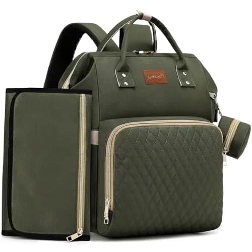 ROSEGIN Diaper Bag Backpack with Changing Pad, Pacifier Case, Baby Bag for Boy Girl Toddler - Large, Stylish, Waterproof Travel Quilted Diaper Bag for Mom - Army Green (35L) thumbnail 1