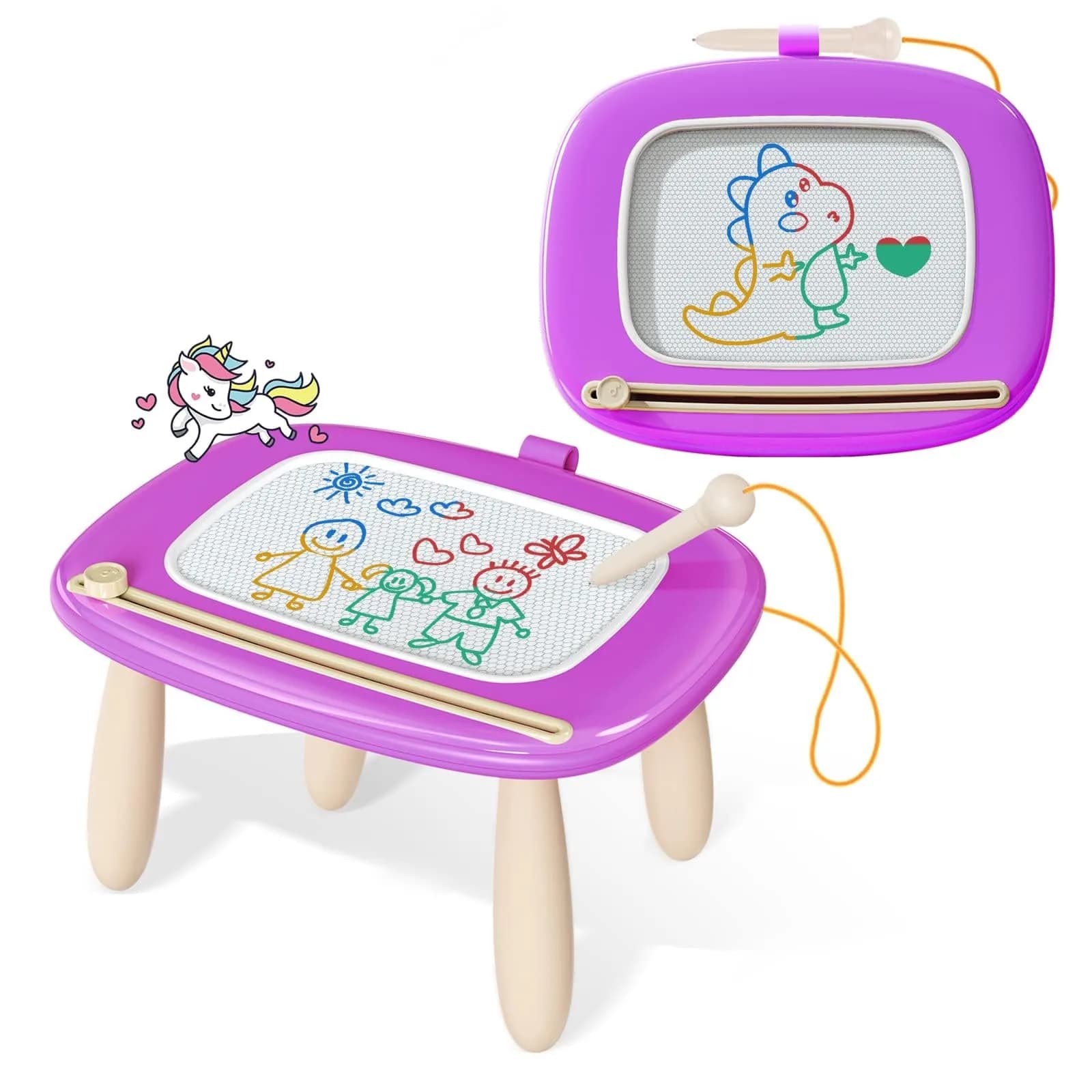 Kikidex Magnetic Drawing Board Toddler Toy 35cm (13.8in) | Mess-Free Purple Doodle Pad for Ages 1-3