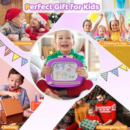 Kikidex Magnetic Drawing Board Toddler Toy 35cm (13.8in) | Mess-Free Purple Doodle Pad for Ages 1-3 thumbnail 5