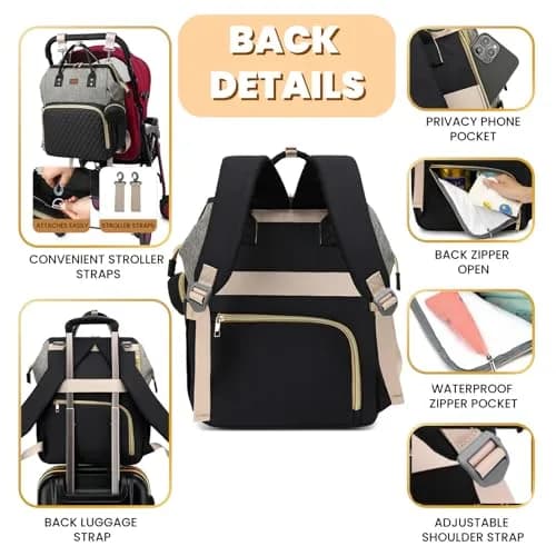 ROSEGIN Large Capacity Diaper Bag Backpack 35L (889g) | Waterproof Travel Quilted Bag with Changing Pad & Stroller Straps thumbnail 4