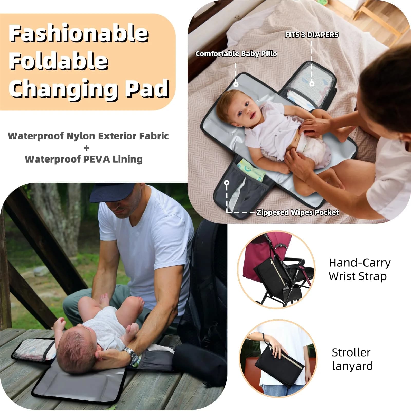 ROSEGIN Large Capacity Diaper Bag Backpack 35L (889g) | Waterproof Travel Quilted Bag with Changing Pad & Stroller Straps - view 5