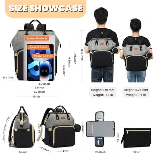 ROSEGIN Large Capacity Diaper Bag Backpack 35L (889g) | Waterproof Travel Quilted Bag with Changing Pad & Stroller Straps thumbnail 6