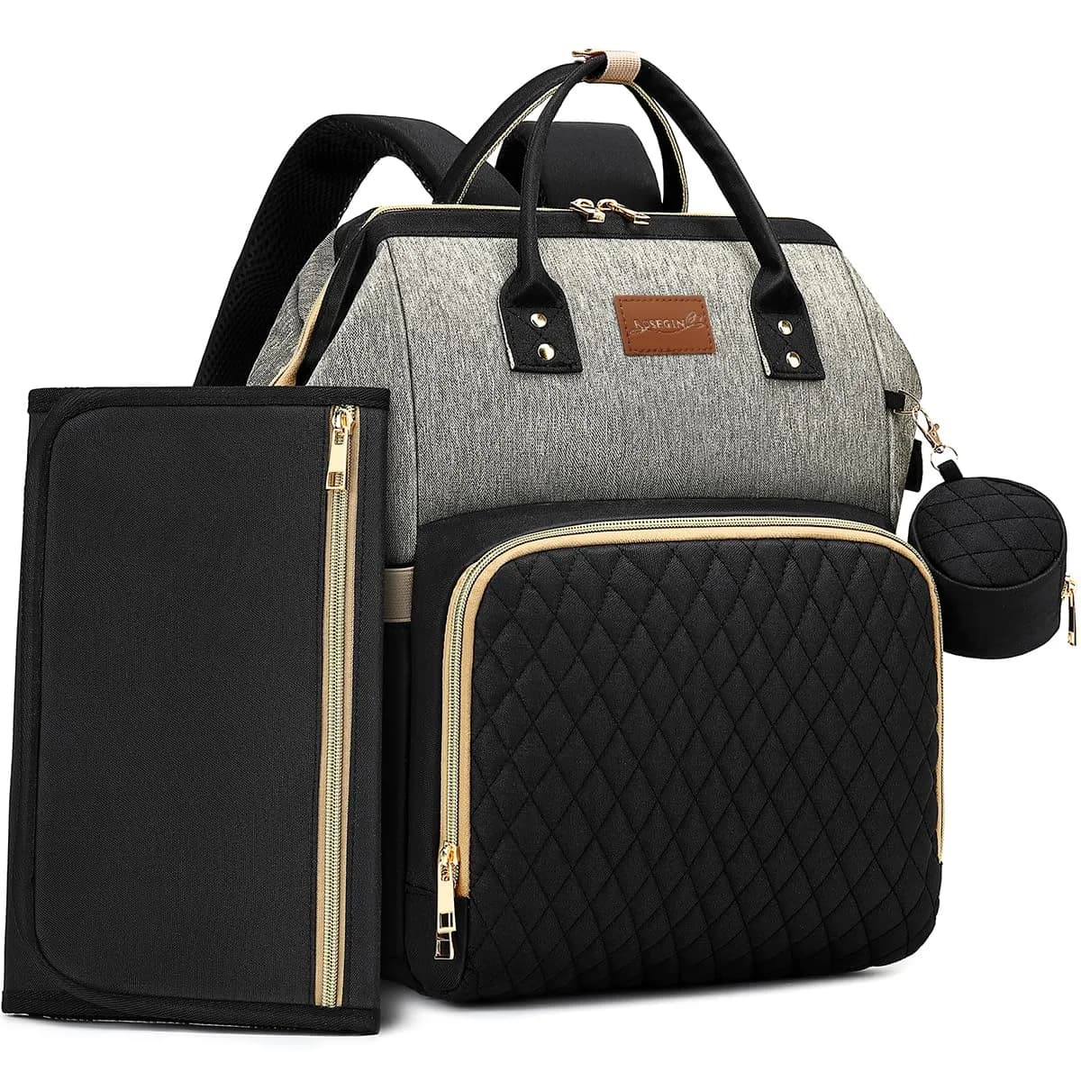 ROSEGIN Large Capacity Diaper Bag Backpack 35L (889g) | Waterproof Travel Quilted Bag with Changing Pad & Stroller Straps - main product image