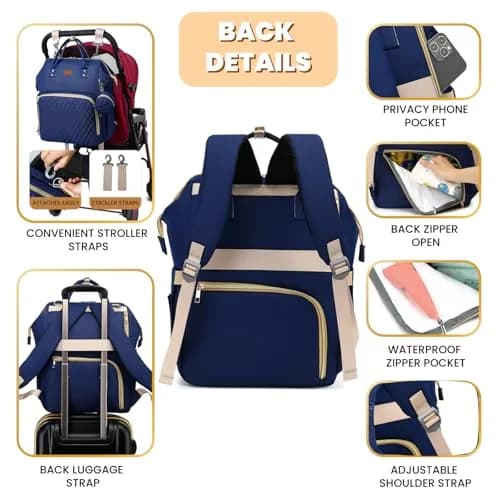 ROSEGIN Diaper Bag Backpack with Changing Pad & Pacifier Case - 35L Large, Waterproof, Navy Blue | Unisex Travel Baby Bag thumbnail 4