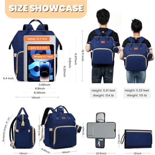 ROSEGIN Diaper Bag Backpack with Changing Pad & Pacifier Case - 35L Large, Waterproof, Navy Blue | Unisex Travel Baby Bag thumbnail 6