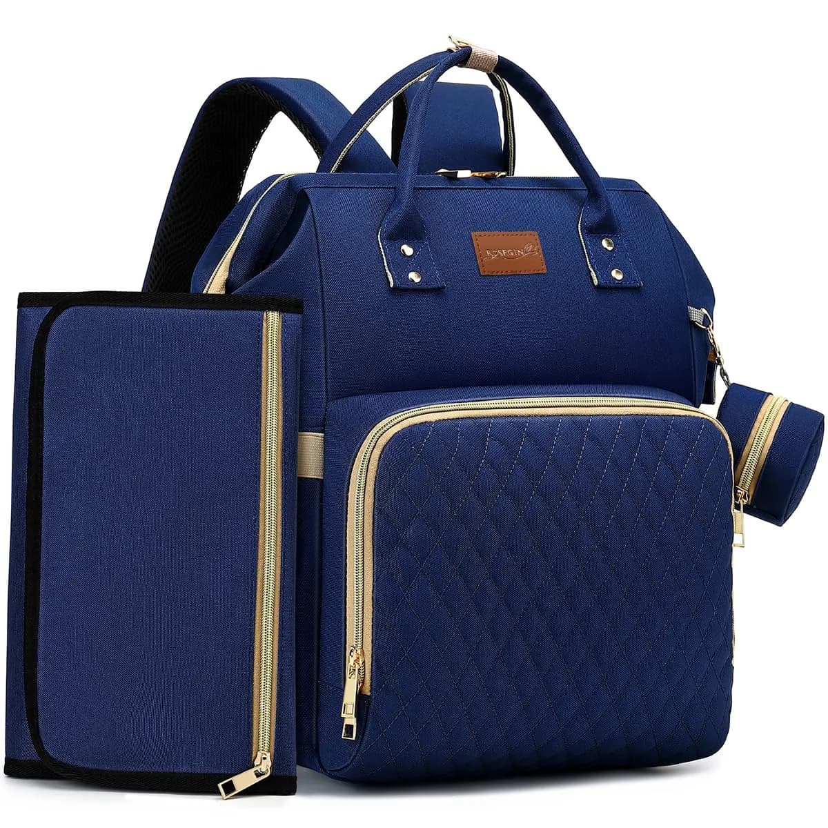 ROSEGIN Diaper Bag Backpack with Changing Pad & Pacifier Case - 35L Large, Waterproof, Navy Blue | Unisex Travel Baby Bag