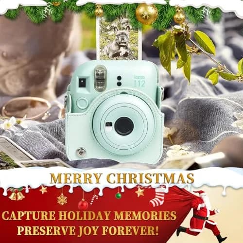 CAIYOULE Mint Green Camera Accessory Kit for Fujifilm Instax Mini 12 | PU Leather Case, Photo Album, Magnetic Frames, Filters thumbnail 2