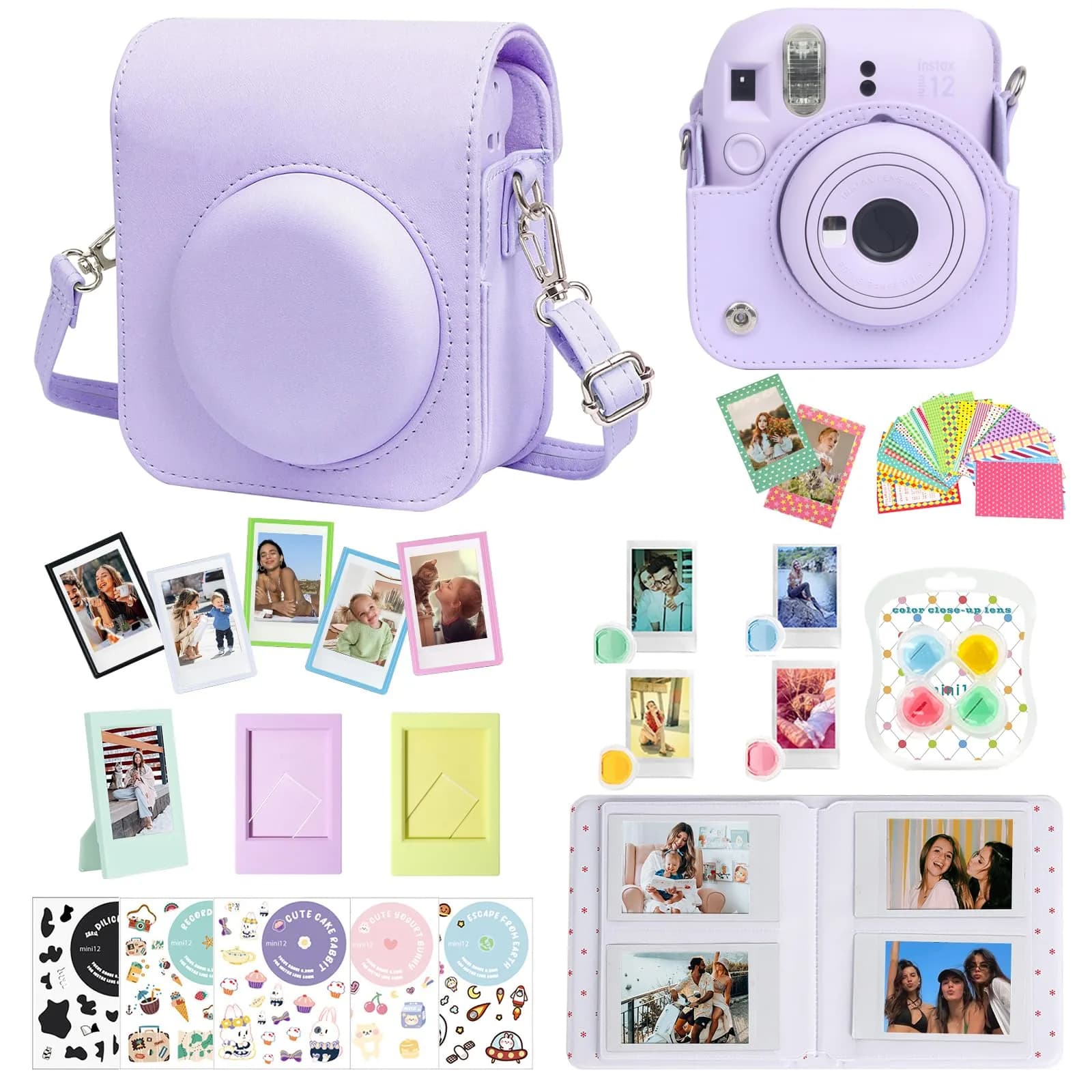 CAIYOULE Camera Accessories Kit for Fujifilm Instax Mini 12, Lilac Purple | Professional Camera Bag & Photo Display Set - main product image
