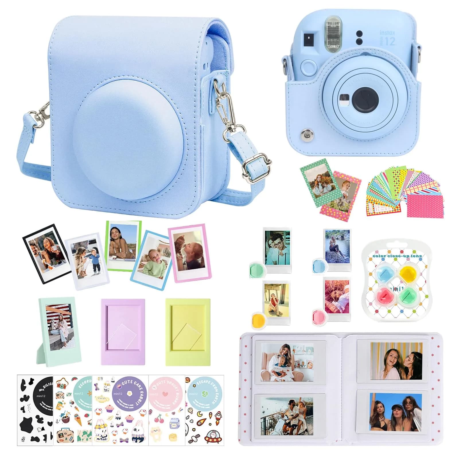 CAIYOULE Camera Accessory Kit for Fujifilm Instax Mini 12, Pastel Blue | Includes Case, Album, Frames, Filters — Pastel Blue
