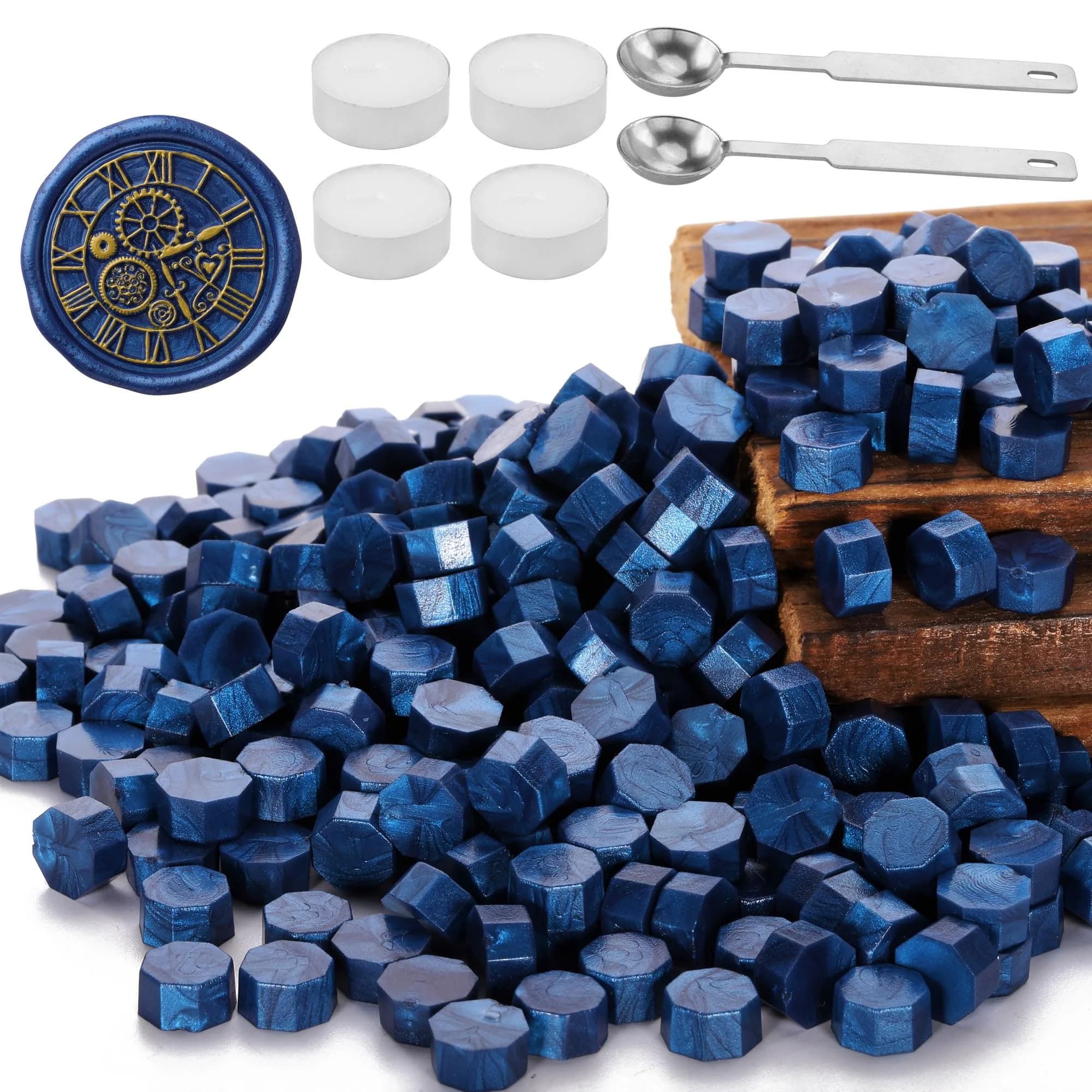 Yoption Sealing Wax Beads Kit 300 pcs Bright Blue | Vintage Octagon Wax Seal Supplies
