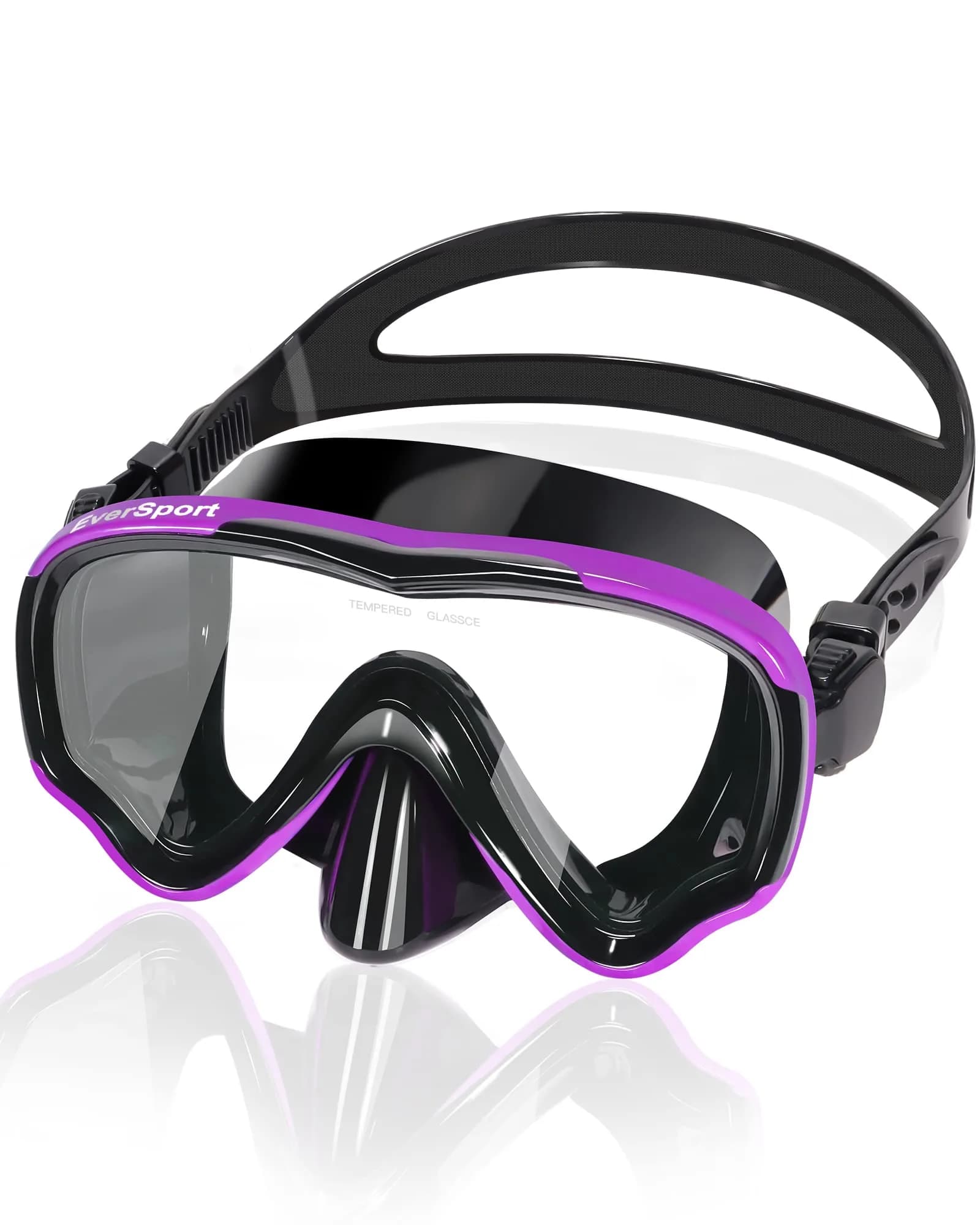 EverSport Adult Swimming Goggles with Nose Cover | Anti-Fog Wide View Mask for Water Sports — Black-purple