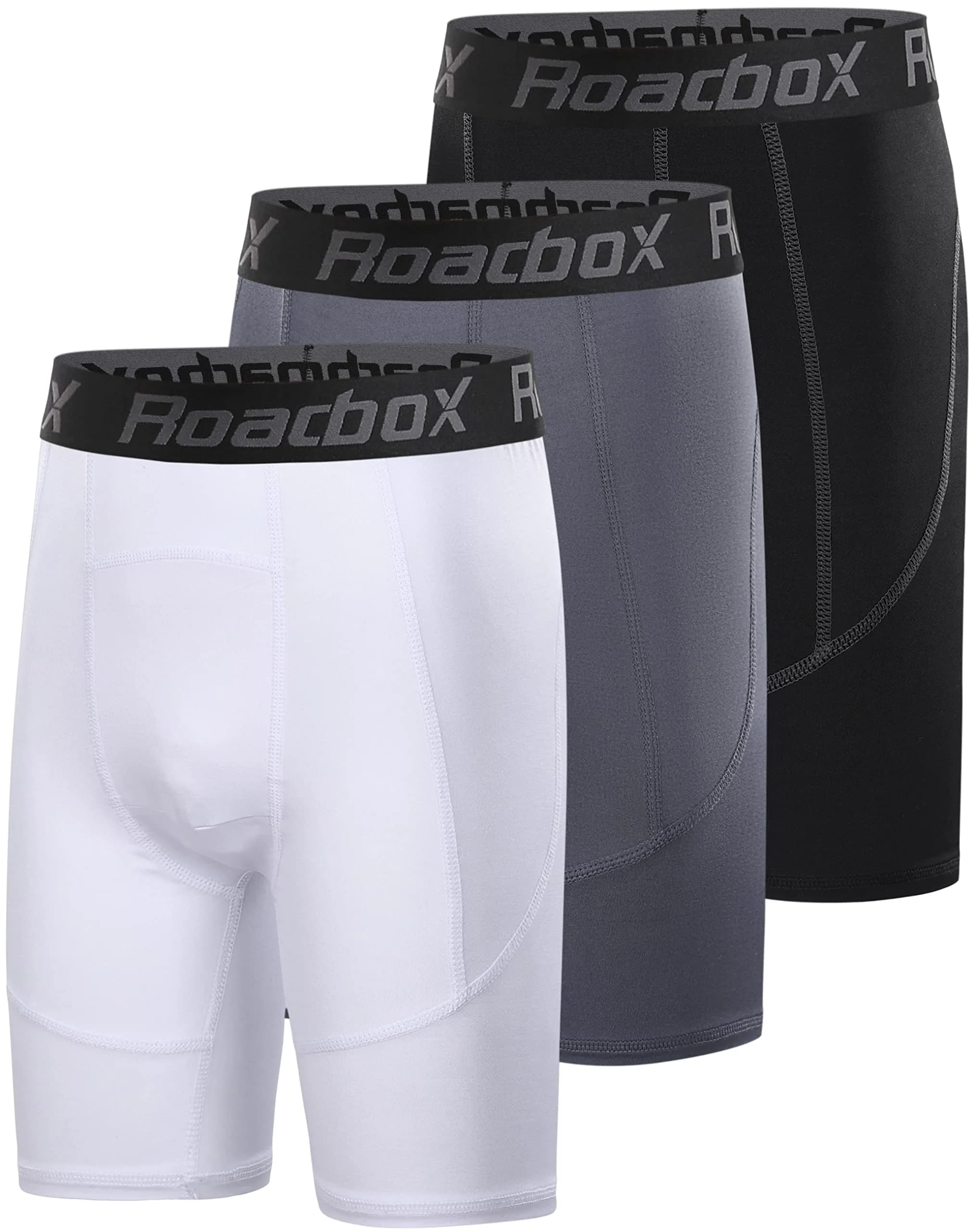 Roadbox Boys Compression Shorts 3 Pack Athletic Quick Dry Kids Underwear | 8-inch inseam, Moisture-Wicking