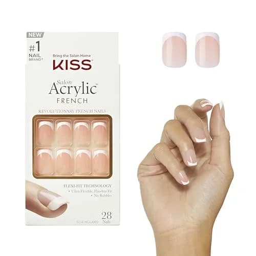 KISS Salon Acrylic Press On Nails 'Bonjour' Short Squoval Shape | 28 Nails, Glue, File Included thumbnail 1