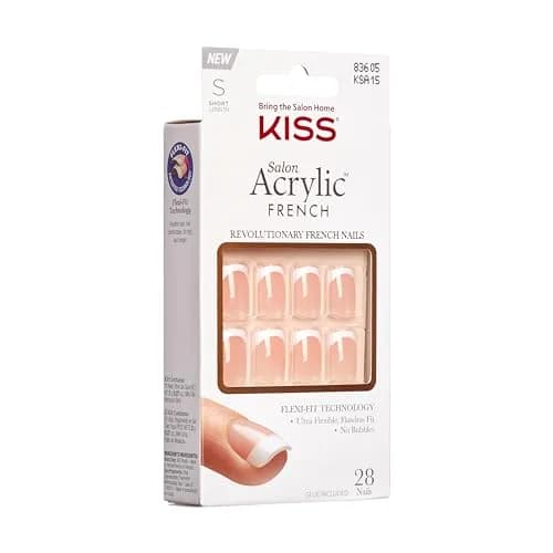 KISS Salon Acrylic Press On Nails 'Bonjour' Short Squoval Shape | 28 Nails, Glue, File Included thumbnail 2