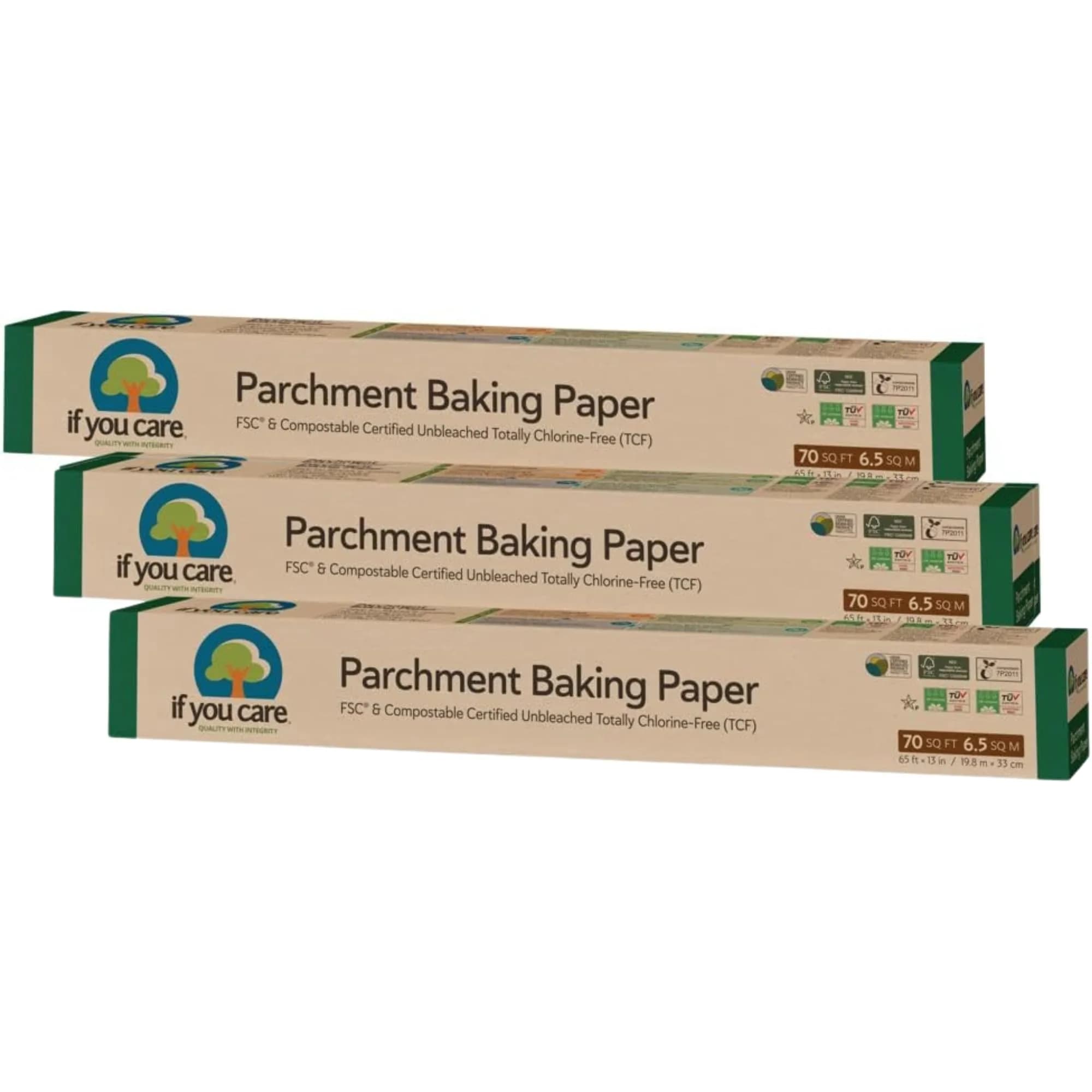 If You Care Parchment Baking Paper 70 Sq Ft Roll | Unbleached, Silicone Coated, Fits 13 Inch Pans — 3 Rolls (210 Sq Ft Total)