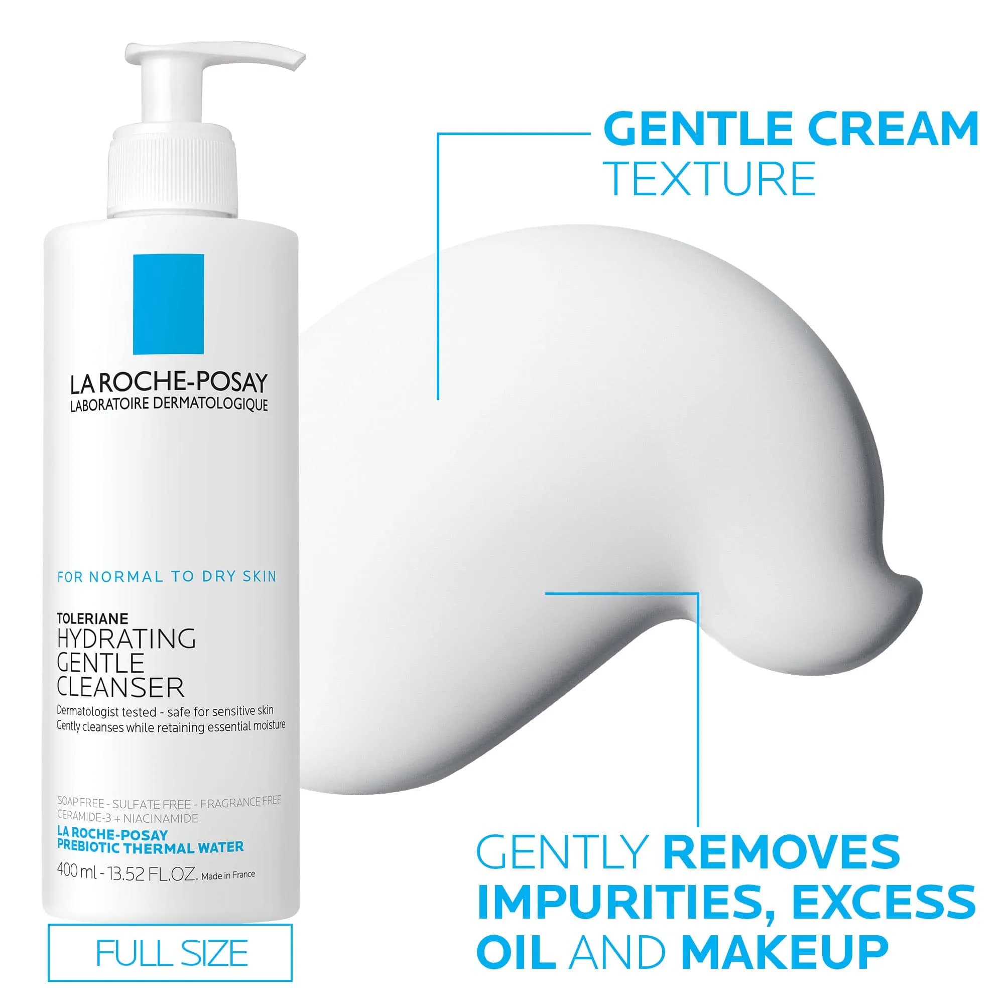 La Roche-Posay Toleriane Hydrating Gentle Cleanser & Double Repair Face Moisturizer Set (400ml + 40ml) | Gentle Cleansing & 48hr Hydration - view 5