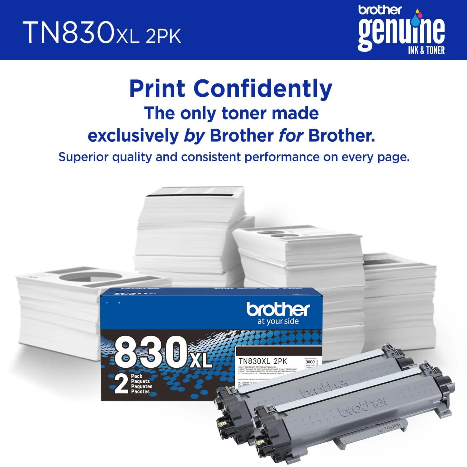 Brother Genuine TN830XL 2PK Black High Yield Toner Cartridge 2-Pack | Prints up to 6,000 Pages Total - view 4