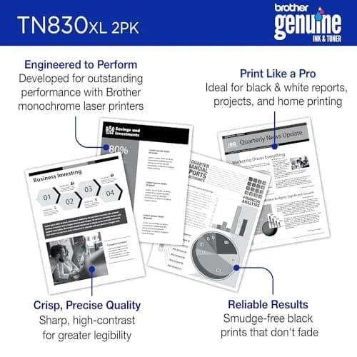 Brother Genuine TN830XL 2PK Black High Yield Toner Cartridge 2-Pack | Prints up to 6,000 Pages Total thumbnail 3